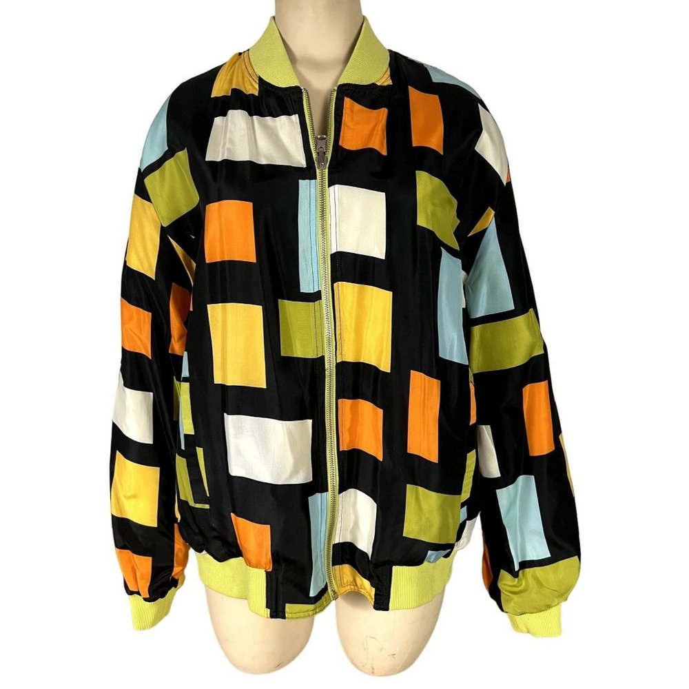 Nicole Miller colorblock nylon zip front jacket sz M reversible to solid color